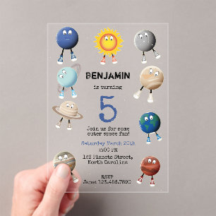 Planets and The Solar System Kids Birthday Acrylic Invitations