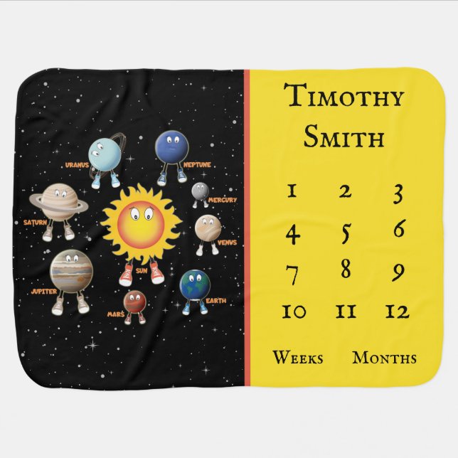 Planets and The Solar System Milestone Baby Blanket (Horizontal)