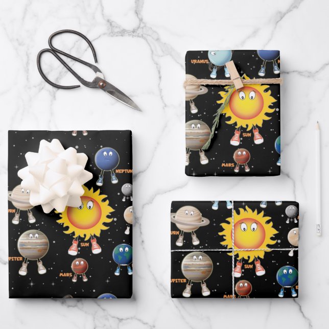 Planets and The Solar System Wrapping Paper Sheets (Front)
