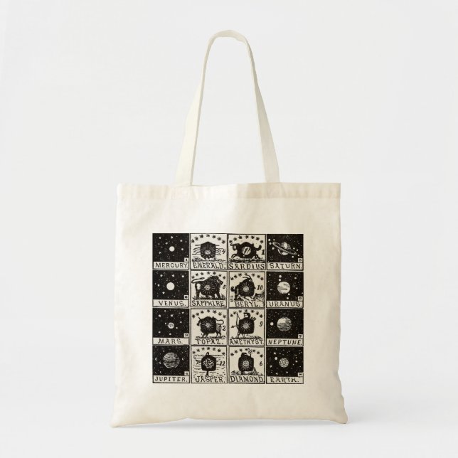 Planets and zodiac illustration tote bag (Front)
