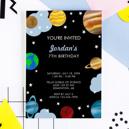 Planets Birthday Outer Space Galaxy Boys Party Invitation
