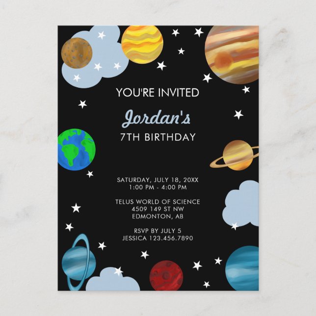 Planets Birthday Outer Space Galaxy Boys Party  Postcard (Front)