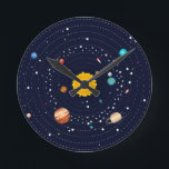 Planets of Solar System Round Clock<br><div class="desc">https://www.behance.net/SNchameleo3033
Cartoon illustration of solar system and planets around sun.</div>