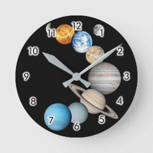 Planets of the solar system (Color Changeable) Round Clock