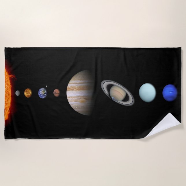 PLANETS OF THE SOLAR SYSTEM Custom Beach Towel (Front)