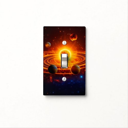 Planets Orbiting Sun with Red and Blue Hue Light Switch Cover