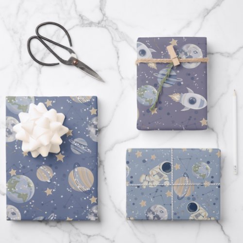 Planets Outer Space Astronaut  Wrapping Paper Sheets