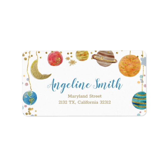 Planets Outer Space Baby Shower Address Label (Front)