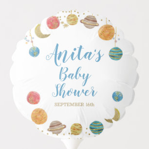 Planets Outer Space Baby Shower Gold Glitter Balloon