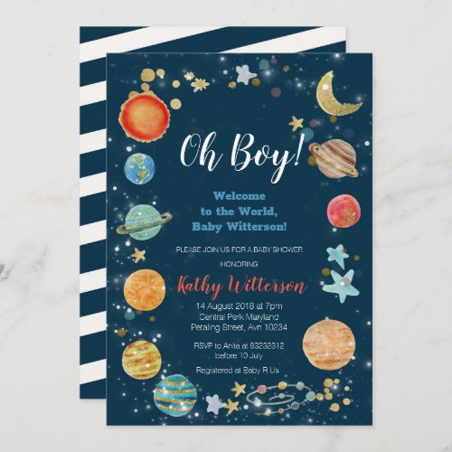 Planets Outer Space Baby Shower Invitation