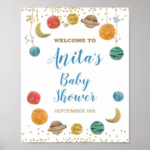 Planets Outer Space Baby Shower Welcome Sign