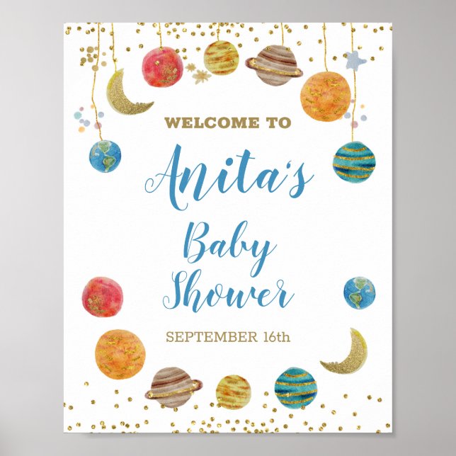 Planets Outer Space Baby Shower Welcome Sign (Front)