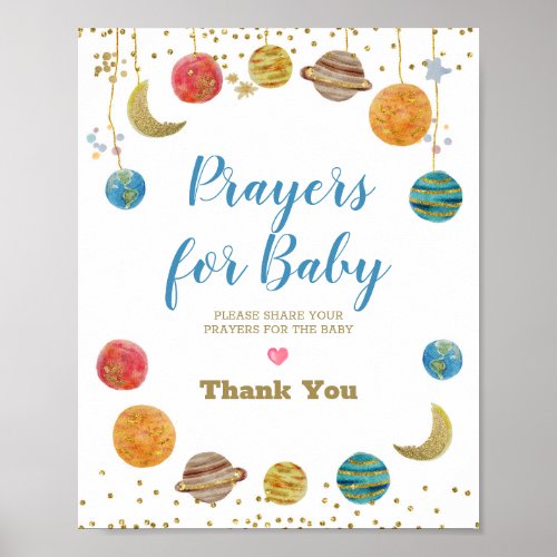 Planets Outer Space Prayers for Baby Gold Glitter Poster