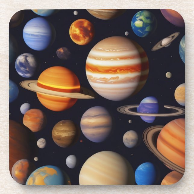 Planets Pattern Beverage Coaster (Front)