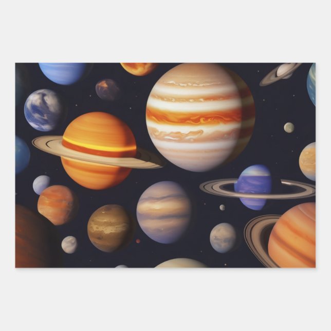 Planets Pattern Wrapping Paper Sheets (Front)