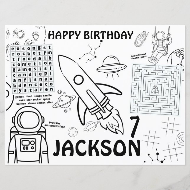 Planets placemats, Outer Space activity sheet (Front)