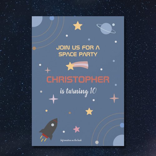 Planets  Rocket Outer Space Birthday Invitation