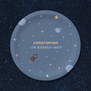 Planets & Rocket, Outer Space Birthday Paper Plate