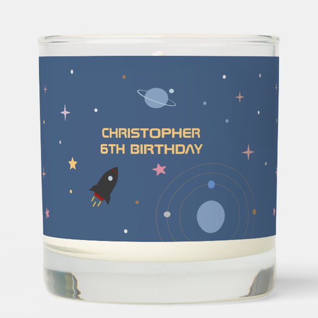 Planets & Rocket, Outer Space Birthday Scented Candle (Front)