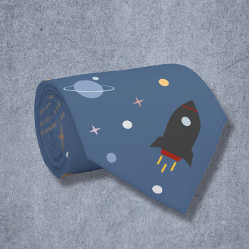 Planets & Rocket  Outer Space Blue Neck Tie by AdiladeDesign at Zazzle