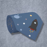 Planets &amp; Rocket, Outer Space Blue Neck Tie at Zazzle