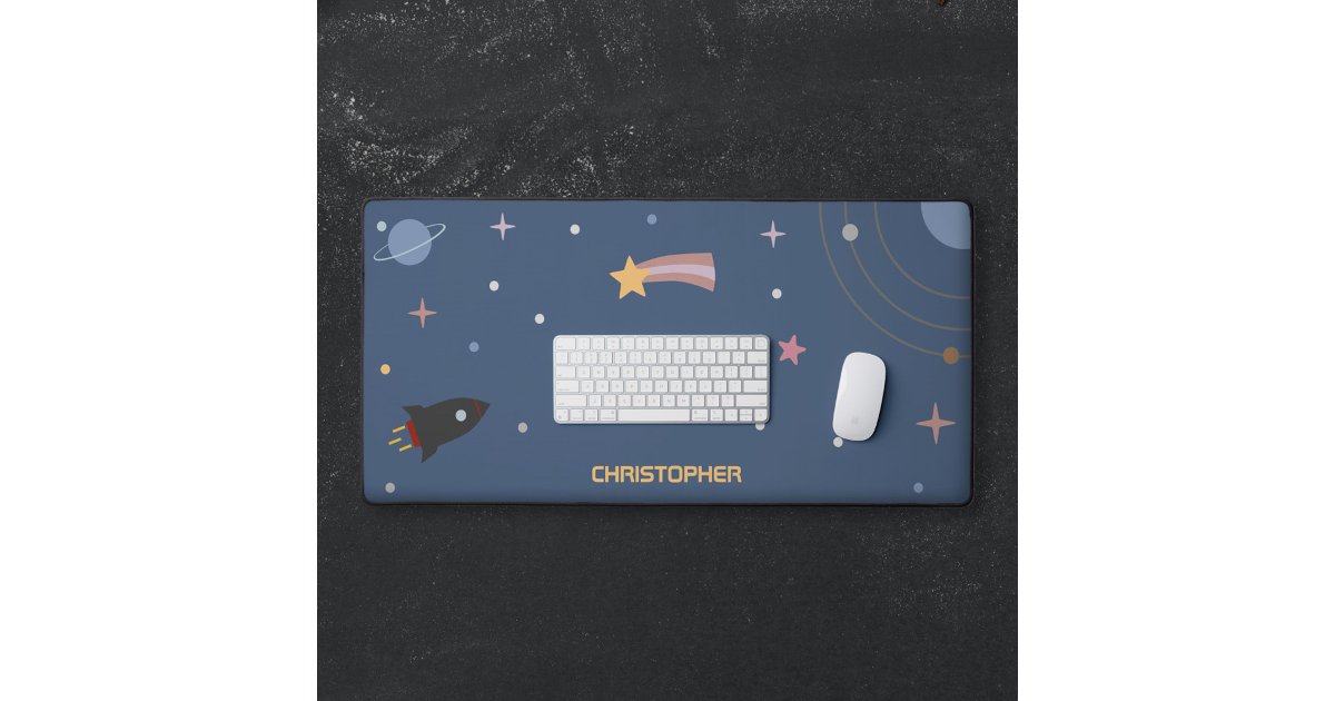 Planets & Rocket, Outer Space Desk Mat | Zazzle