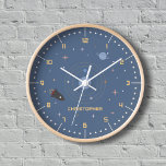 Planets &amp; Rocket, Outer Space Wall Clock at Zazzle