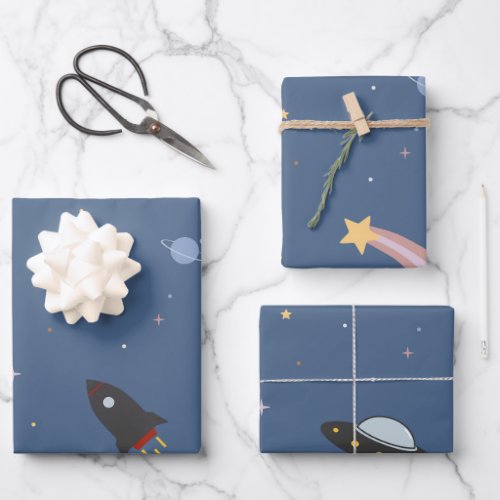 Planets  Rocket Outer Space Wrapping Paper
