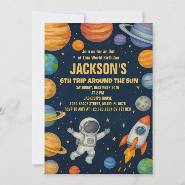 Planets & Rockets Birthday Invitation (Front)