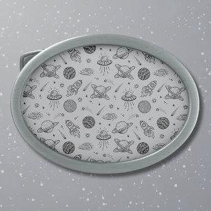 Planets rockets grey doodle space belt buckle