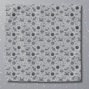 Planets rockets grey doodle space pocket square bandana