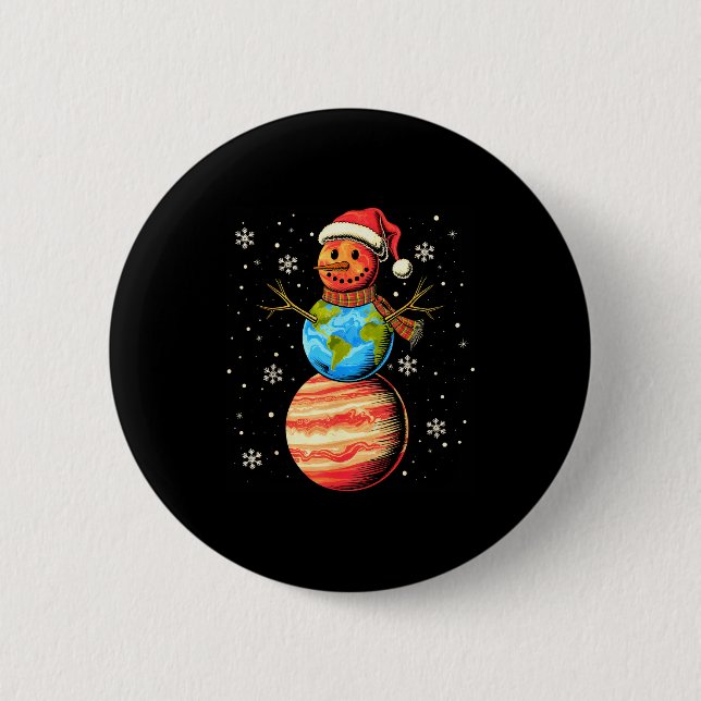 Planets Snowman Space Funny Christmas Astronomy Fo Button (Front)
