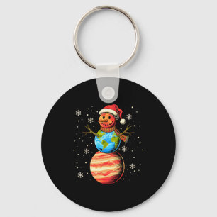 Planets Snowman Space Funny Christmas Astronomy Fo Keychain