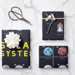 Planets Solar System Astronaut Graphic 3-Piece Wrapping Paper Sheets