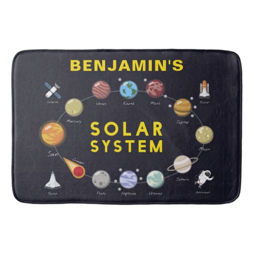 Planets Solar System Monogram Astronaut Kids Cool Bath Mat