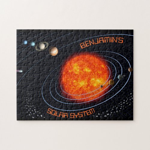 Planets Solar System Monogram Custom Text Cosmic Jigsaw Puzzle