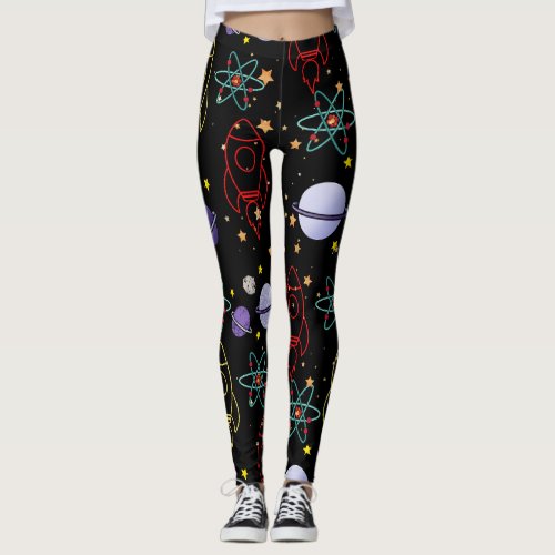 Planets Stars and Rocket Ships Leggings