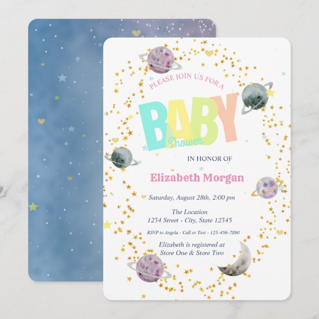 Planets,Stars Galaxy Baby Shower  Invitation (Front/Back)