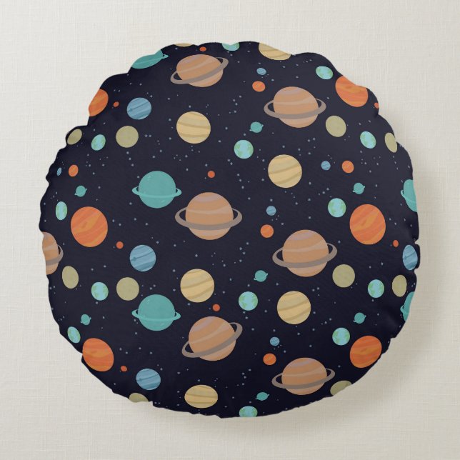 Planets, stars, galaxy round pillow (Front)