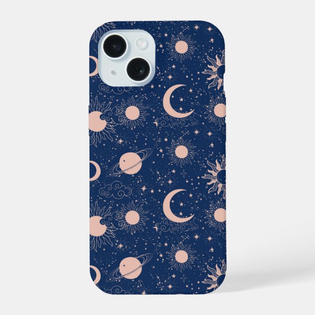 Planets & Stars Pattern iPhone 15 Case (Back)