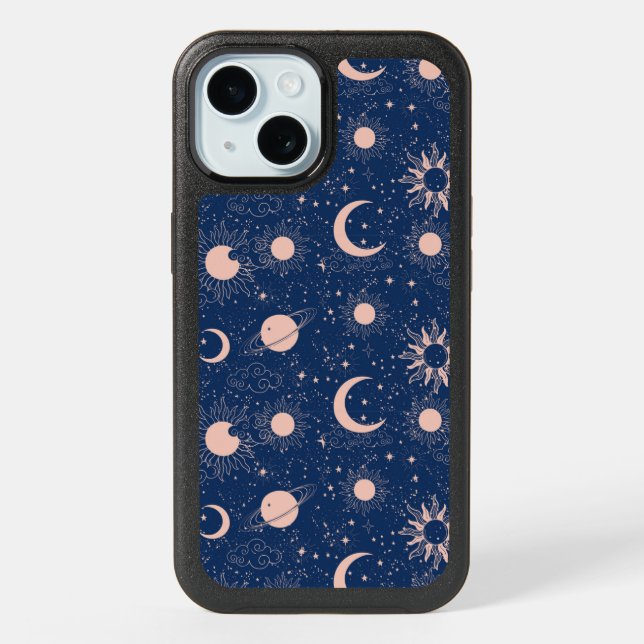 Planets & Stars Pattern iPhone 15 Case (Back)