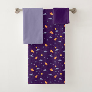 Planets stars pattern purple lavender set Towel