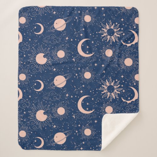 Planets  Stars Pattern Sherpa Blanket