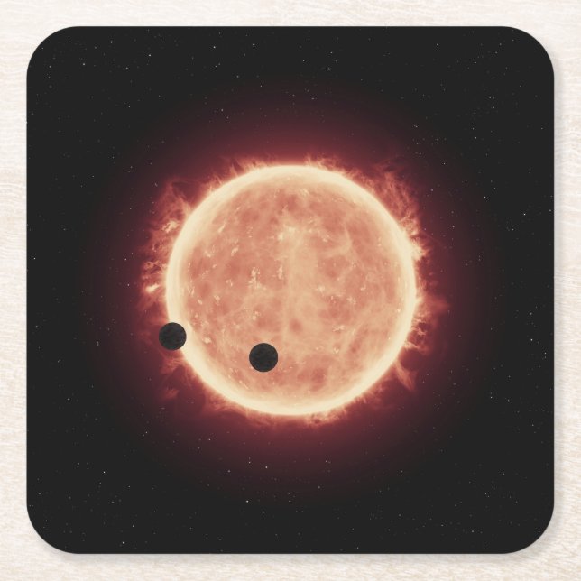 Planets Transiting Red Dwarf Star In Trappist-1 Square Paper Coaster (Front)