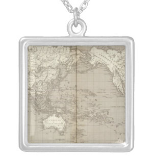 Planisphere diagram of solar system silver plated necklace