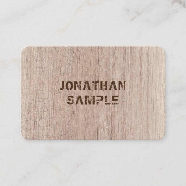 Plank Board Wood Look Distressed Text Template Business Card (Front)