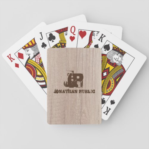 Plank Wood Board Look Monogram Custom Template Playing Cards