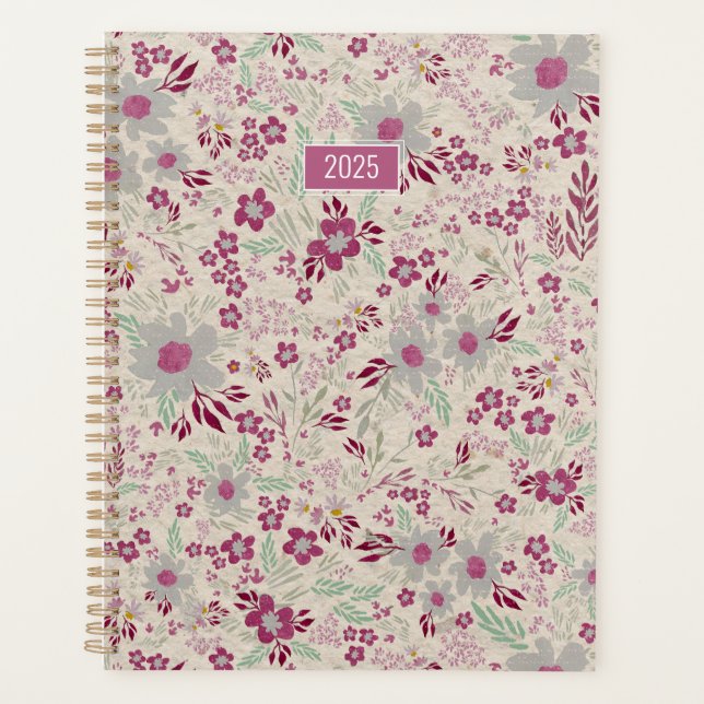 Planner 2025 Pink Gray Floral (Front)