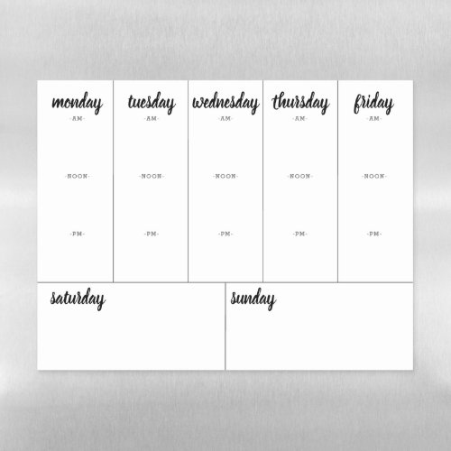 Planner Blank Weekly Calendar AM NOON PM Magnetic Dry Erase Sheet