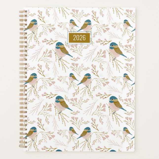 Planner Chickadees Pink Gold 2026 (Front)